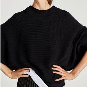 Alfani Black Soft Cotton Dolman Batwing Half Sleeve Minimalist Cropped Sweater L